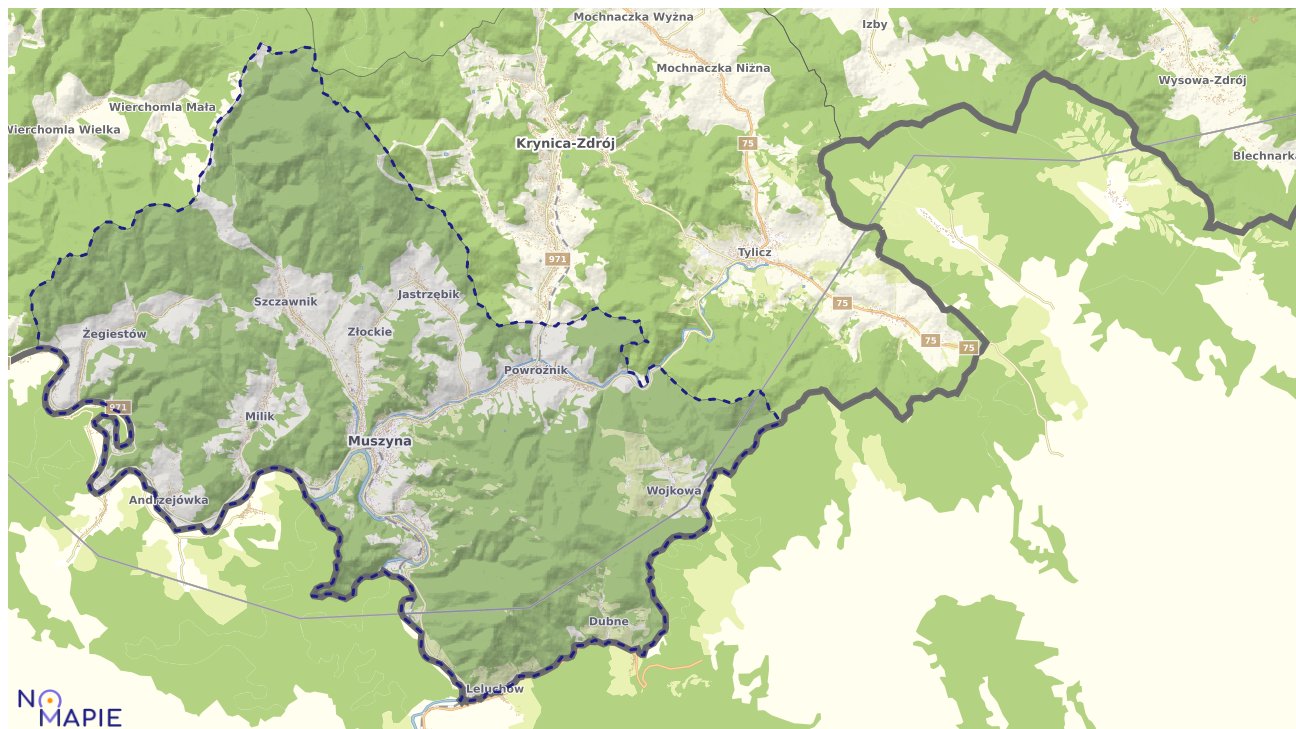 Mapa obszarów ochrony przyrody Muszyny