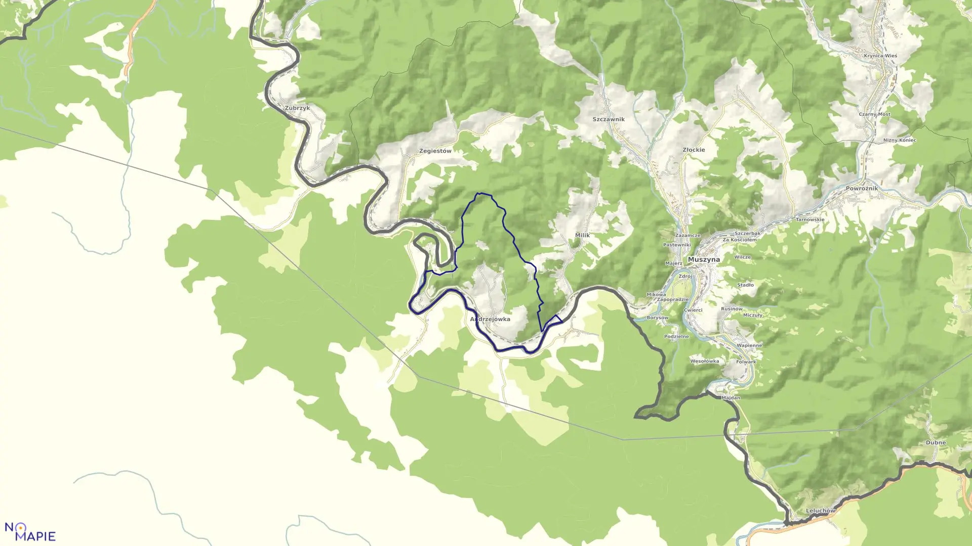 Mapa obrębu Andrzejówka w gminie Muszyna