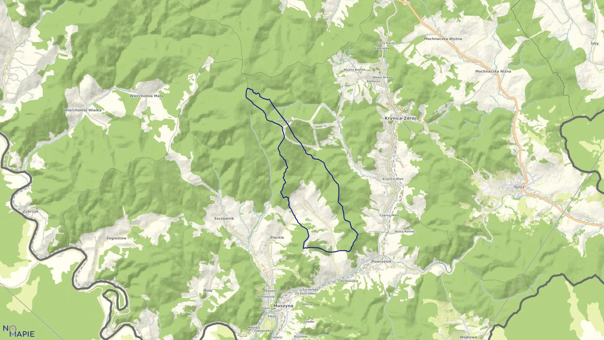 Mapa obrębu Jastrzębik w gminie Muszyna