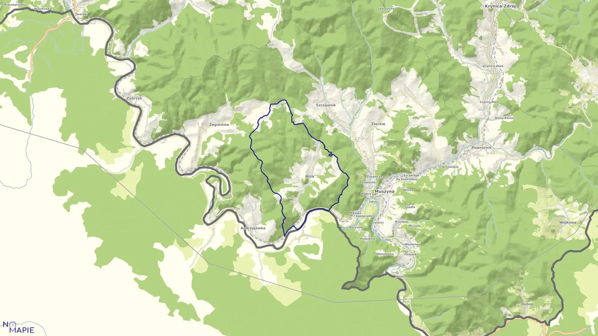 Mapa obrębu Milik w gminie Muszyna