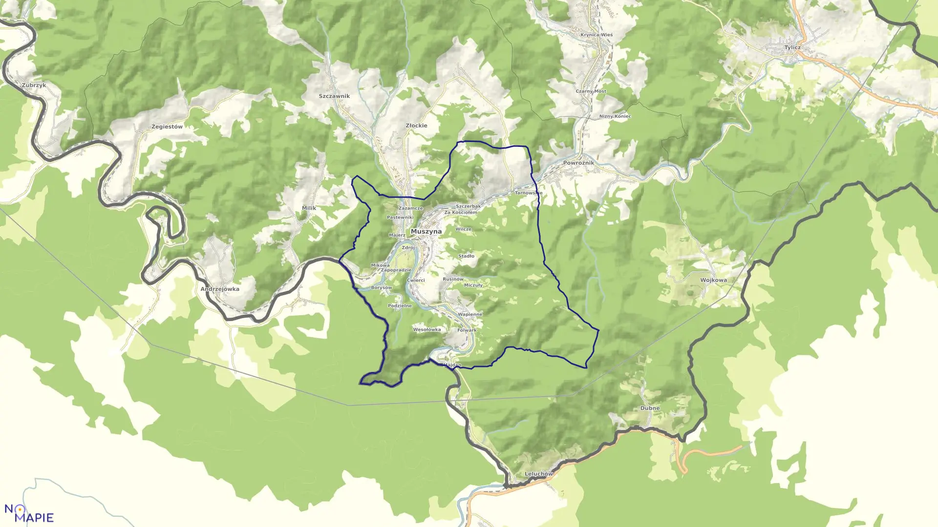 Mapa obrębu Muszyna w gminie Muszyna