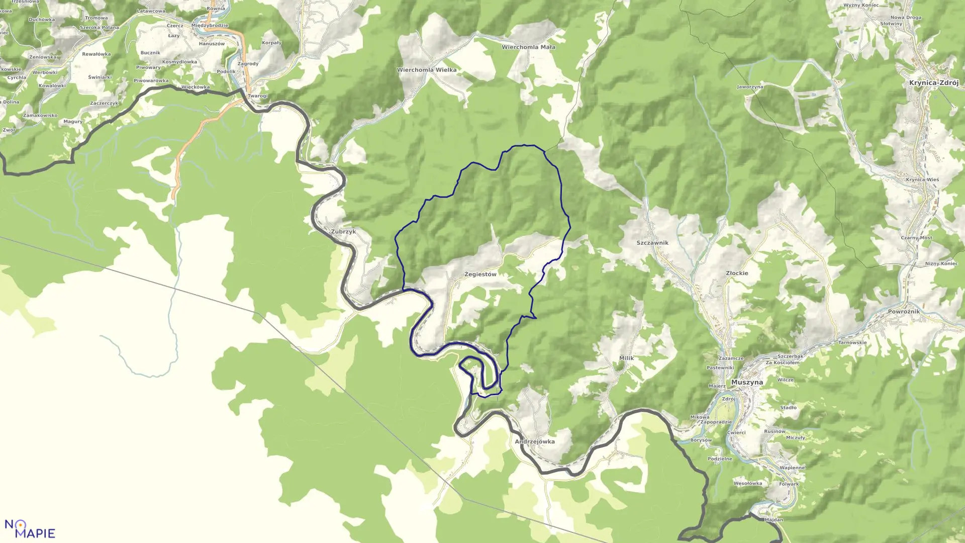 Mapa obrębu Żegiestów w gminie Muszyna