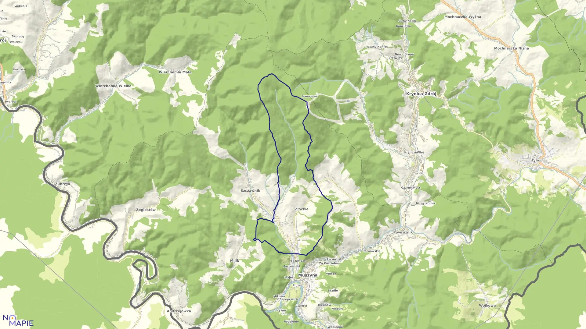 Mapa obrębu Złockie w gminie Muszyna